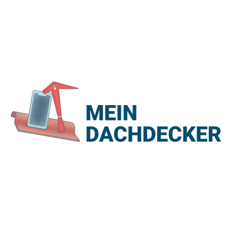 Logo von "Mein Dachdecker" mit einem Dachdeckerwerkzeug und Schriftzug.