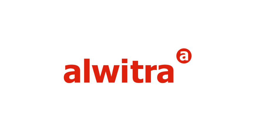 Logo von alwitra in roter Schrift auf weißem Hintergrund.